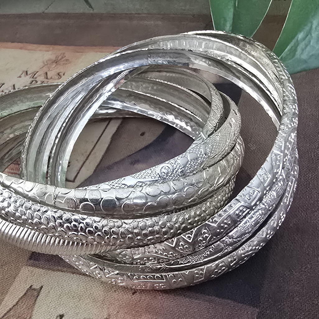 Silver Textured Bangle Set-8